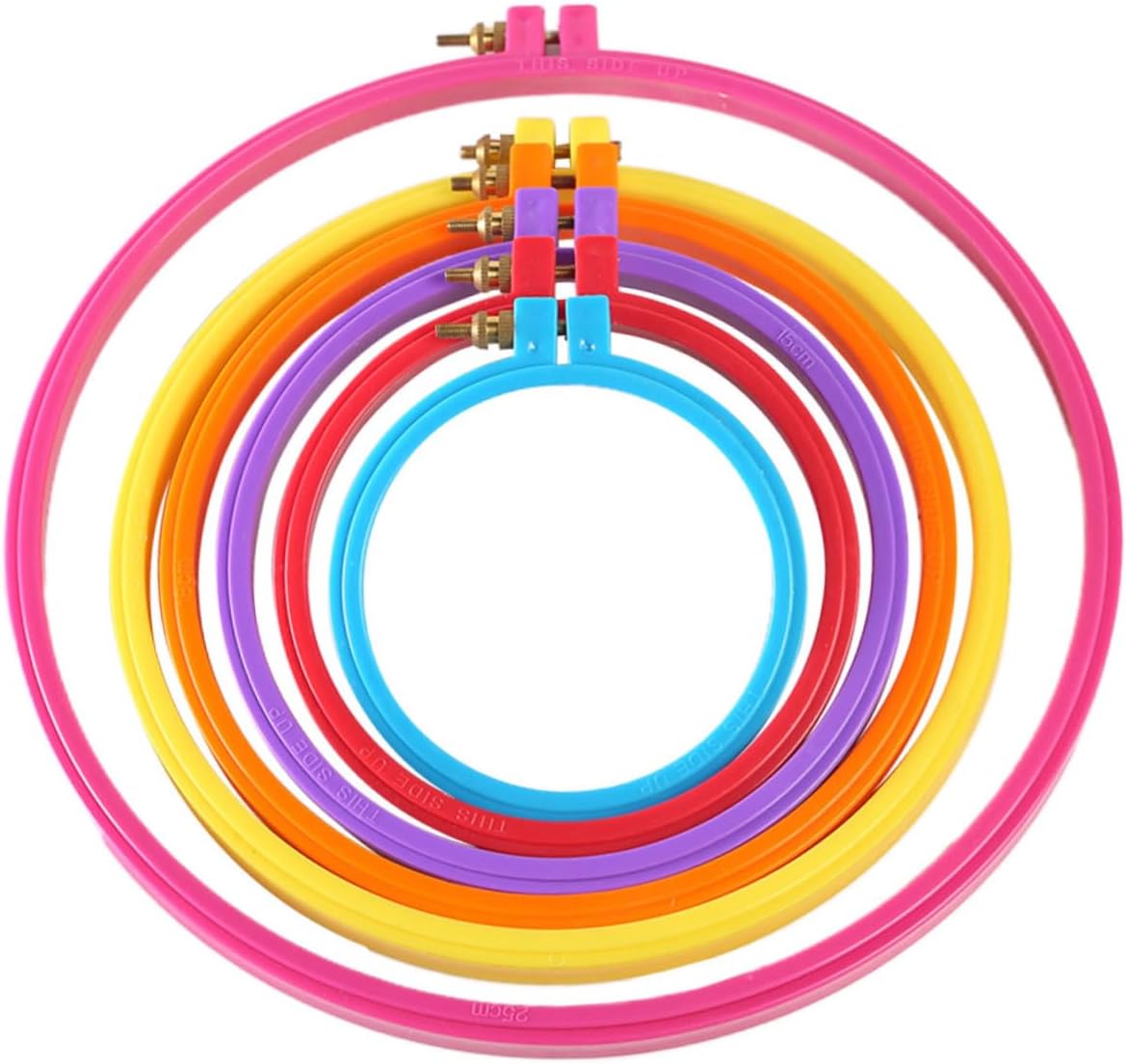 Tofficu 6pcs Adjustable Plastic Embroidery Circle Frame for Cross Stitch DIY Craft for Sewing Quilting and Handmade Decorations