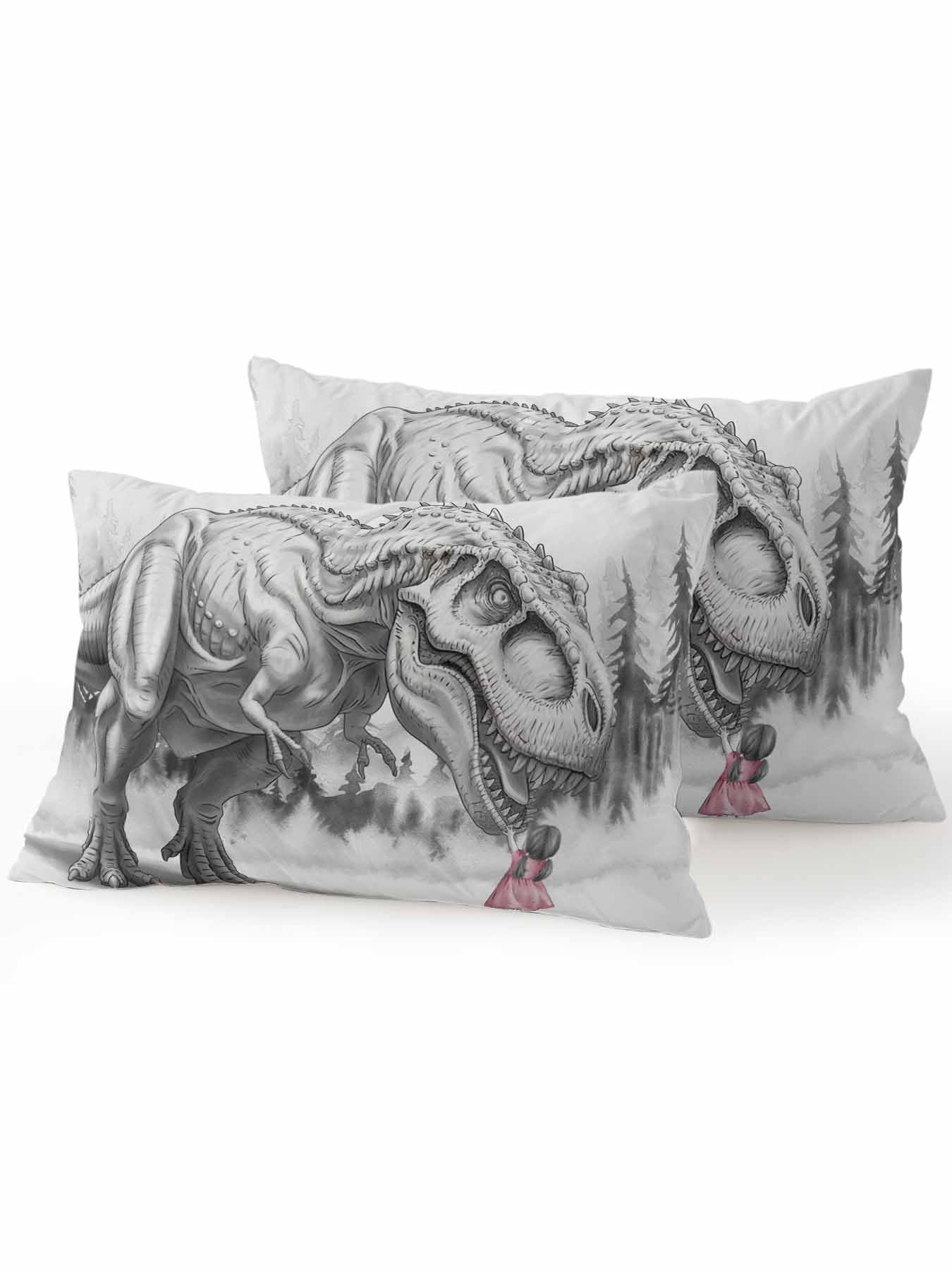 Pinroote Outdoor Pillows Waterproof, Dinosaurs Girl Bedding Throw Pillows with Insert for Couch Sofa Bed, Gray Funny Cartoon Animals Forest 12x20 Inch Pillowcases Camping Patio Pillow Set of 2