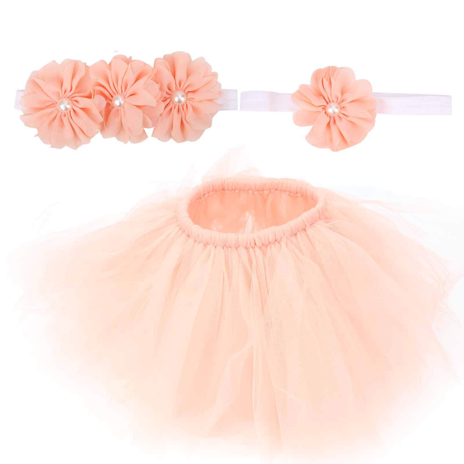 Set Fotografia Neonato con Gonna Tutu, Fascia Fiori e Fascia Petto, Morbido Outfit per Servizio Fotografico Bambine 0-1 Anno