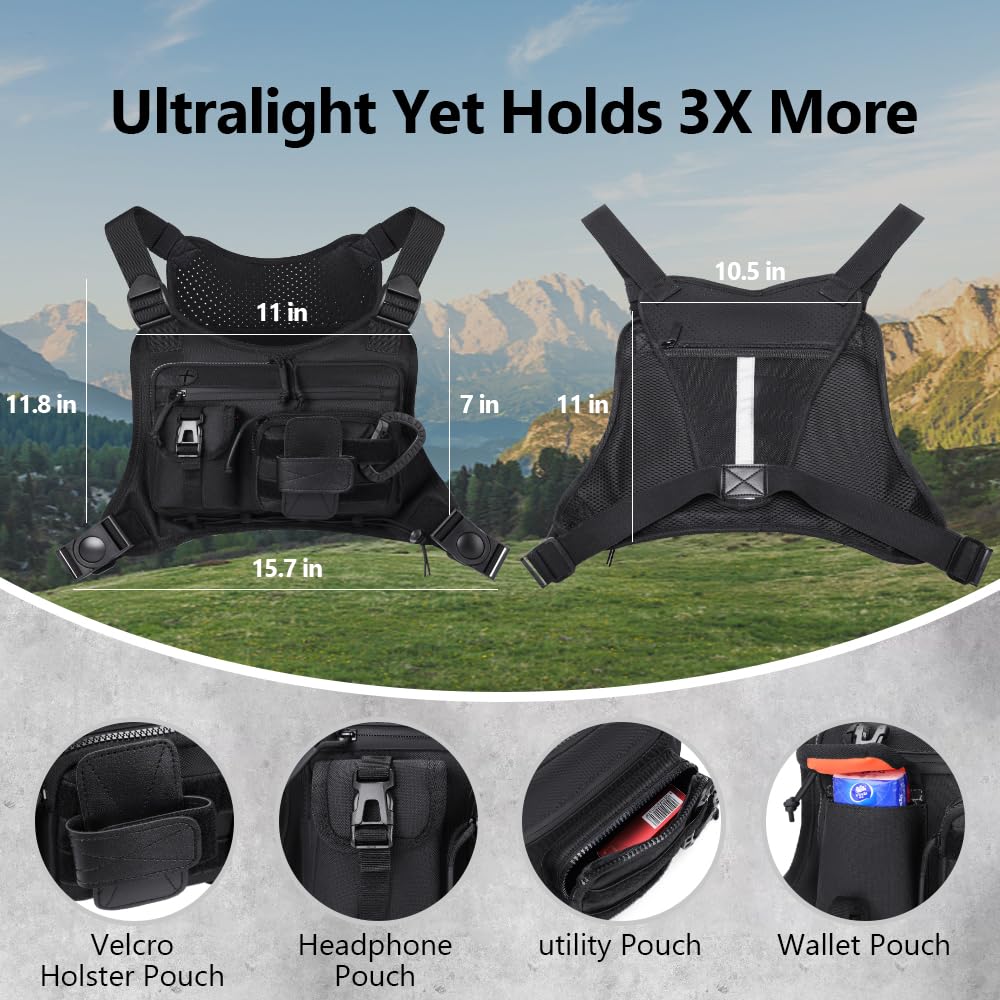 Chest Bag for Men & Women with Gloves - EDC Chest Pack for Sports and Workouts, Chest Vest for Running Hiking Cycling