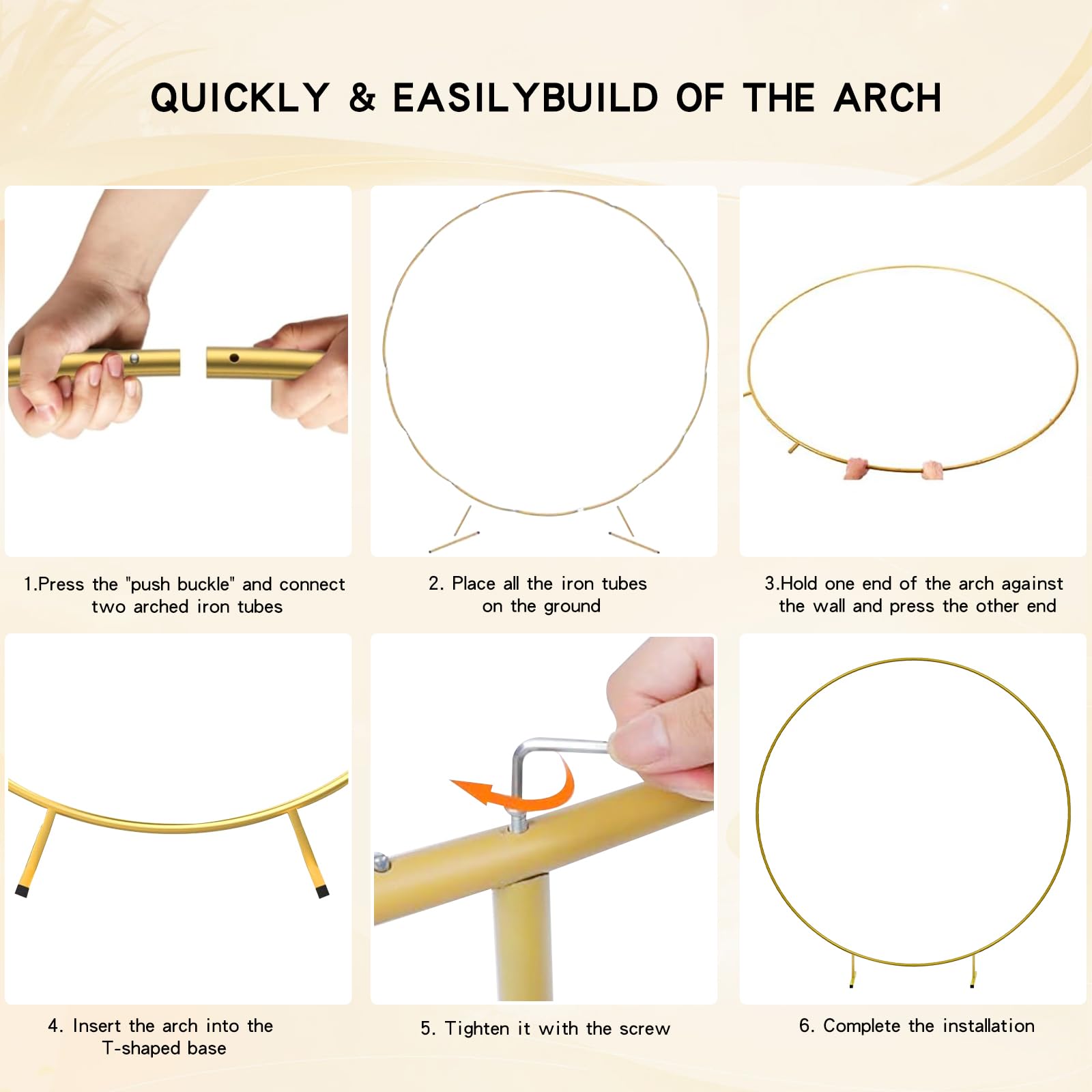 Kit D'arche De Ballons Ronds - 2,2 M - Grand Cadre En Métal Doré Pour Toile