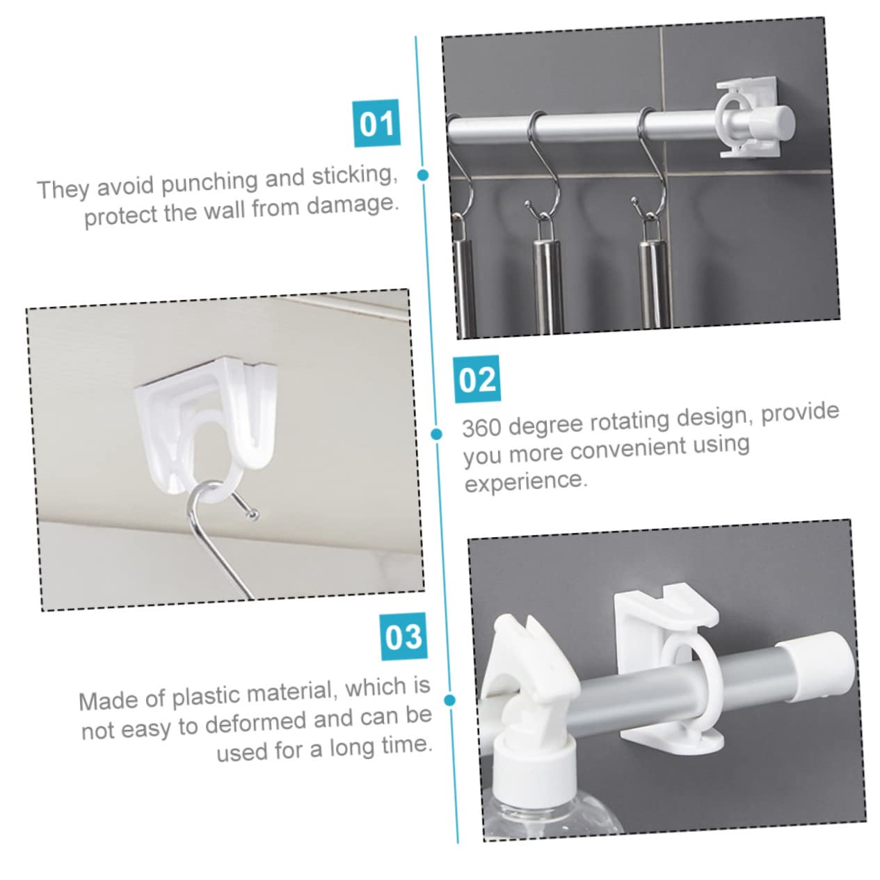 8pezzi Ganci per Bastoni Tende Regolabili Supporti Adesivi per Asta Tende Facili da Installare su Superfici Lisce per Casa e Ufficio Design Moderno e Funzionale