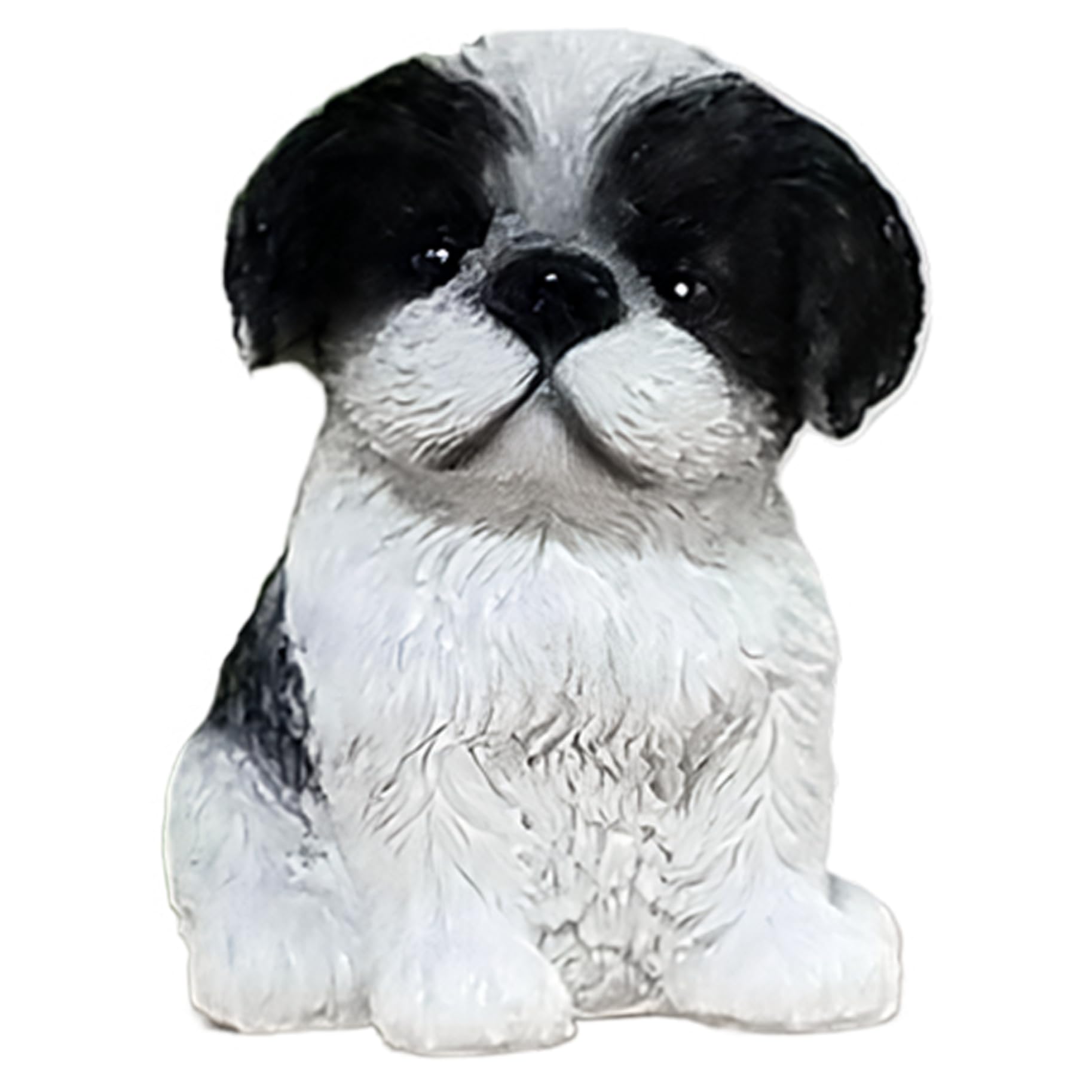 Gcroet Shih Tzu Dog Statue Lifelike Resin Dog Figurines for Home Decor Black and White Puppy Sculpture..