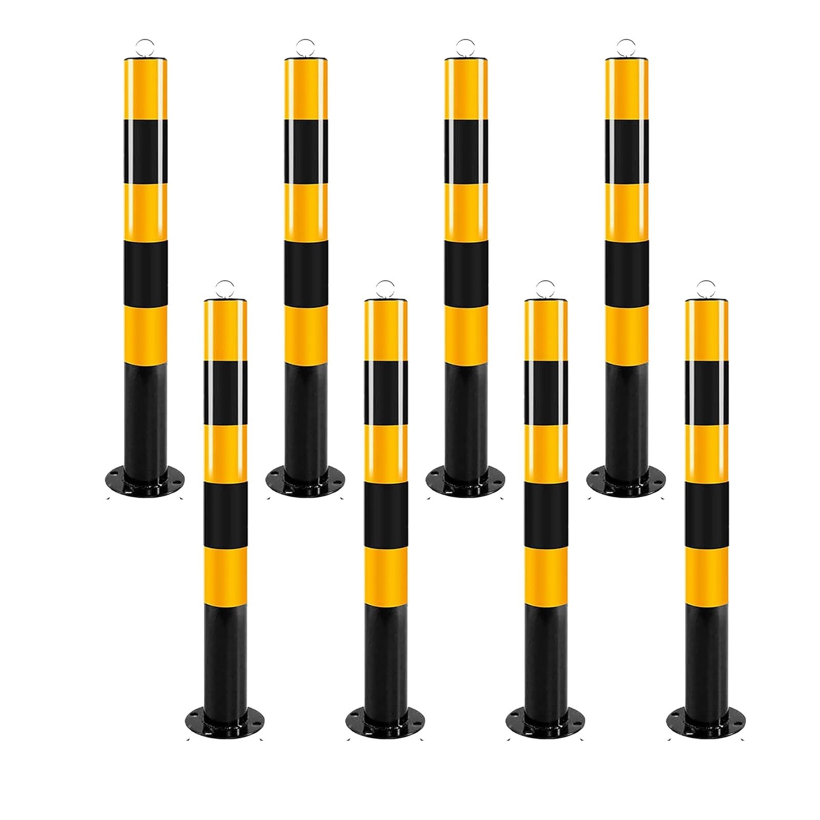Poteau de sécurité en acier de 75 cm pour allée et parking avec trous pour chaîne (Lot de 8)
