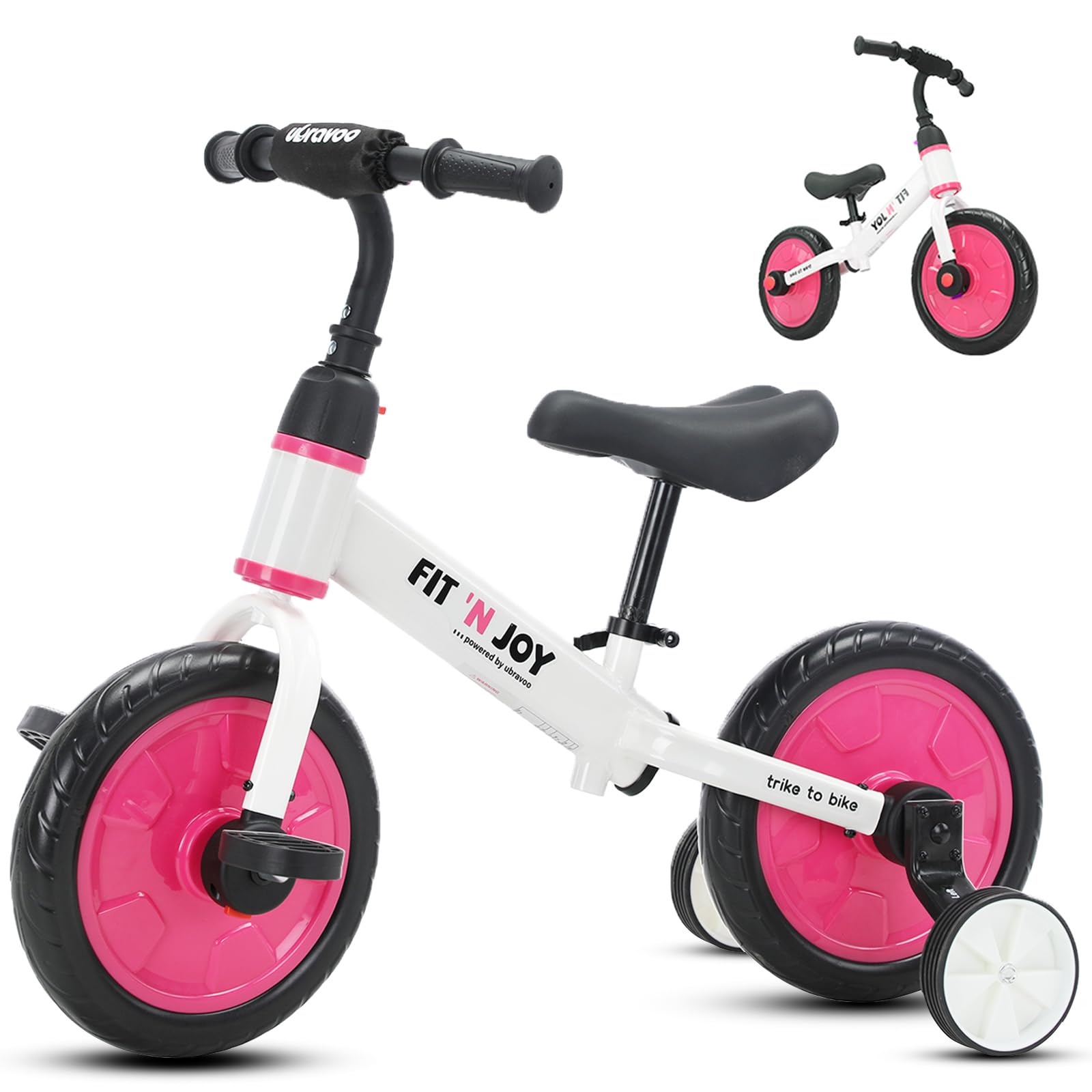 YEALEO 4 in 1 Balance Bike for 2 3 4 5 Years Kids Boy Girl, Toddler Trike with Auxiliary Wheels & Detachable Pedals, Easy Assembly