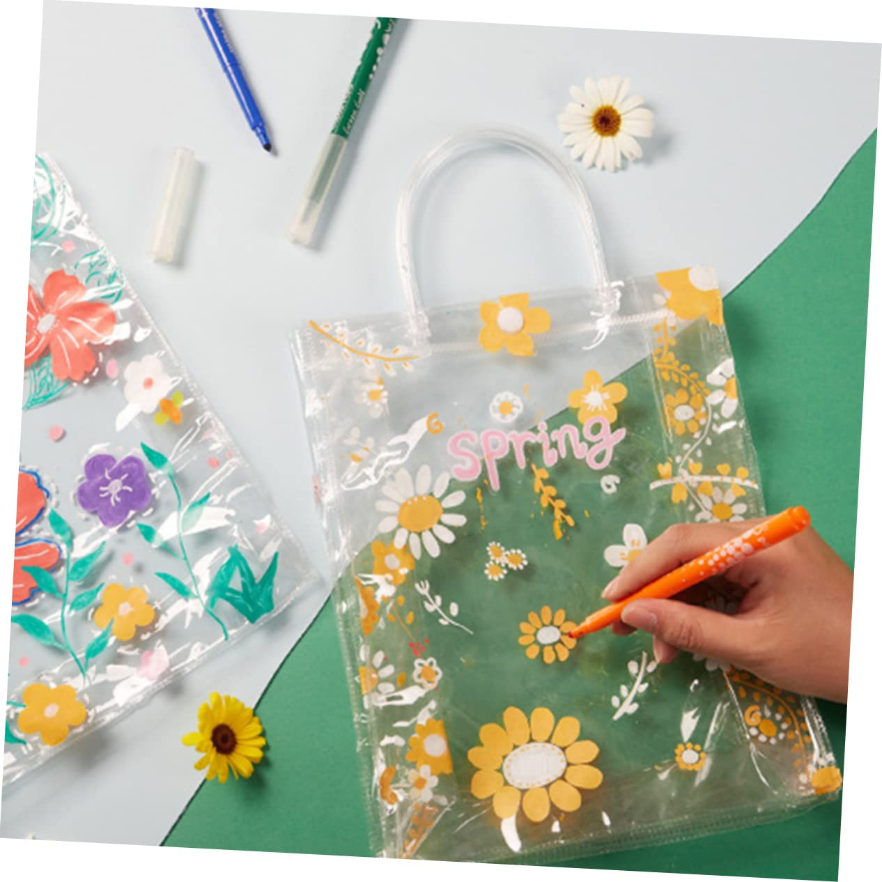 HEMOTON 12piezas Bolsas Tote Transparentes para Niño Niña para Pintar y Decorar Familia Material Ligero y Resistente para Manualidades y Almacenamiento