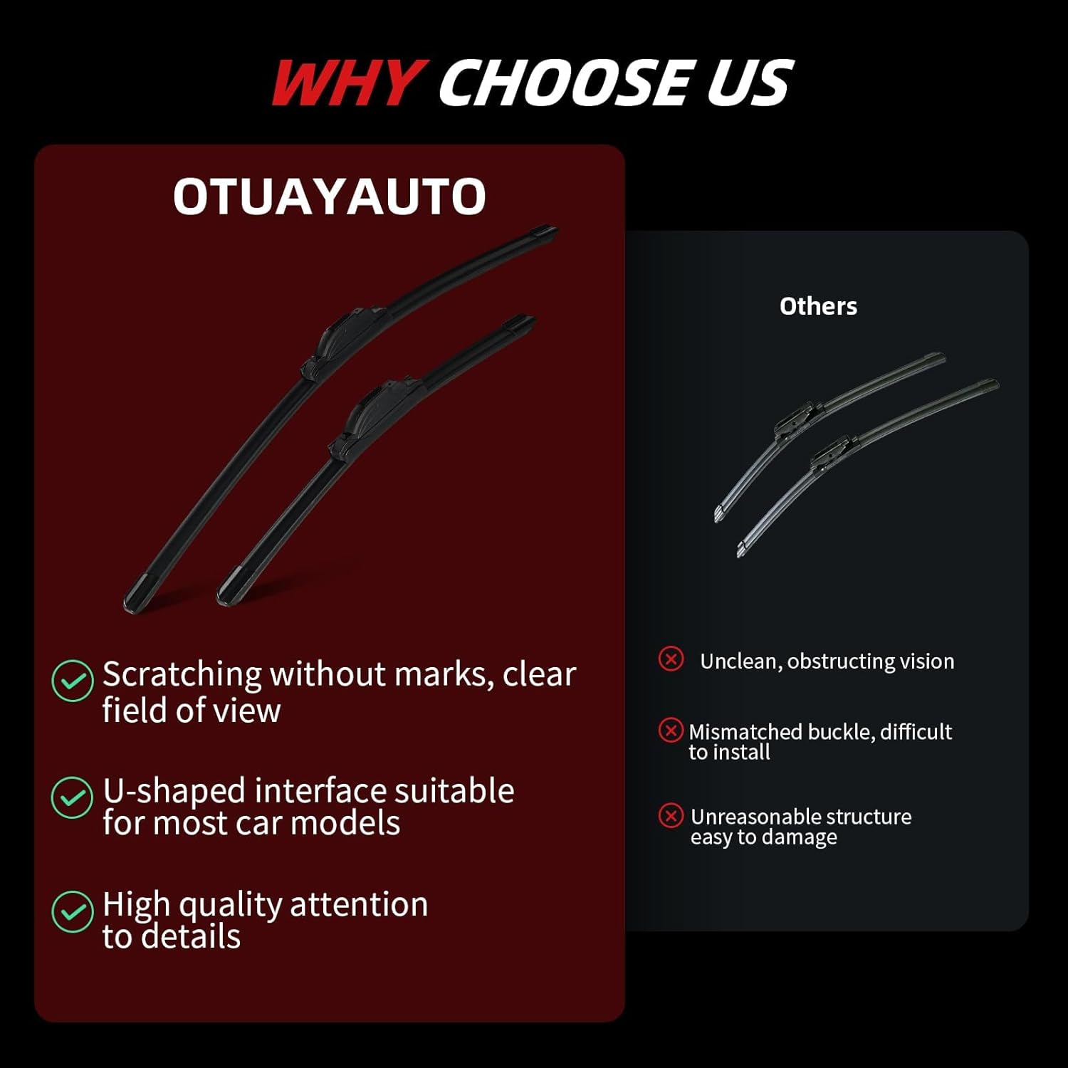 OTUAYAUTO Premium Windshield Wiper Blades - Replacement for Chevrolet Equinox 2018-2021 - Precision Fit, All-Weather Performance, Front and Rear Wiper Blades, J/U Hook - 24"+18"+13" (Pack of 3)