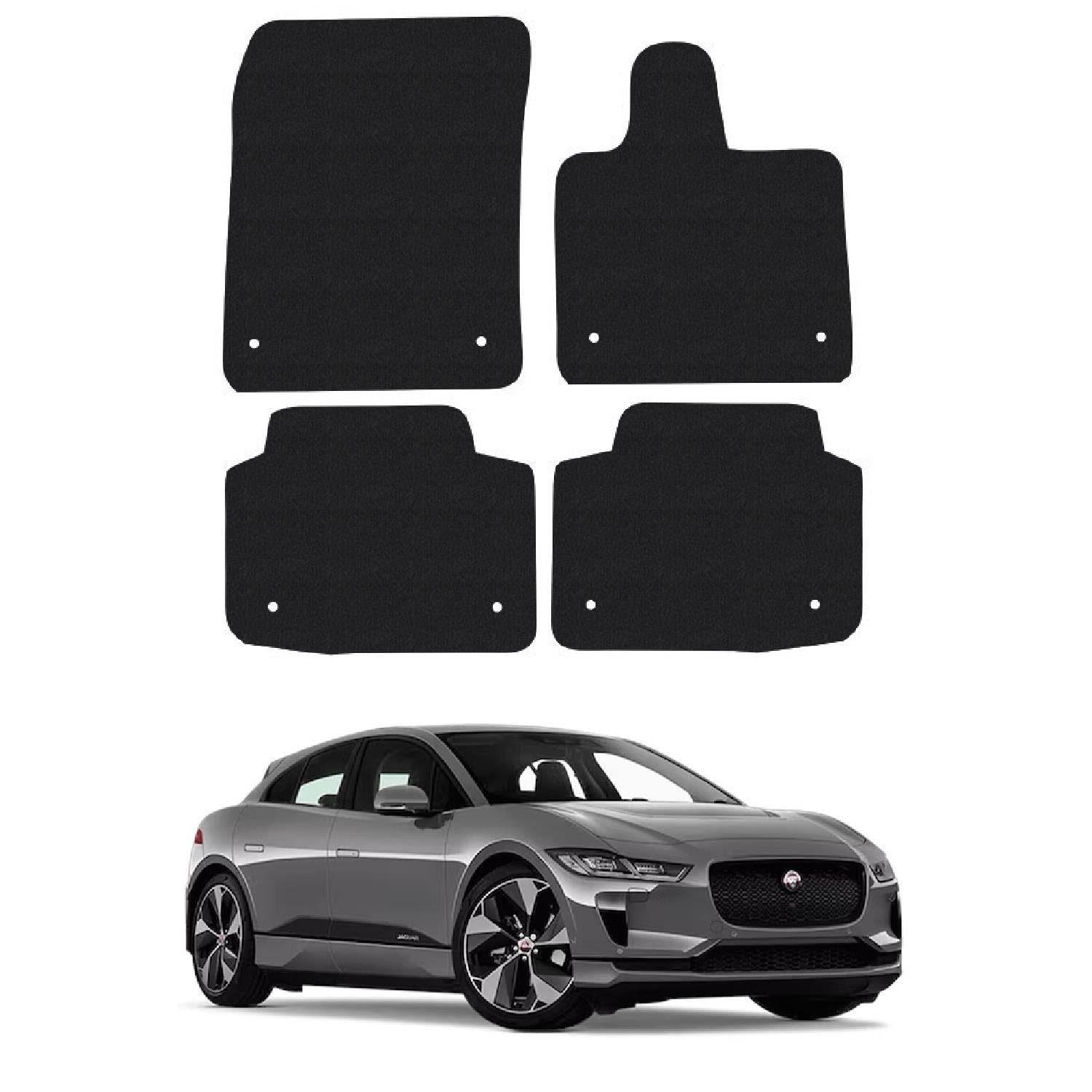 Jaguar I-Pace (2018+) Car Mats Accessories Tailored Fit Carpet Floor Mats Non Slip Black Trim Full Coverage Compatible Accessory Front Rear Set Anti Slip Granulated Backing Hand-Finished Clips