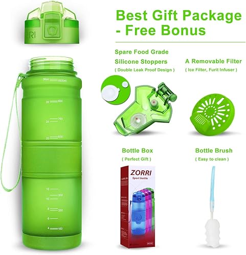 Miniatura 24 de Botella de agua deportiva Zorri, 13.5, 17, 23.6 onzas, sin BPA, a prueba de fugas, ligera, para exteriores, campamento, ciclismo, fitness, gimnasio
