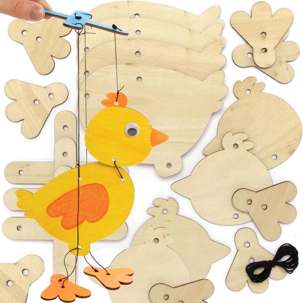 Baker Ross Easter Chick Wooden Marionettes - Pack of 3, Easter Crafts for Kids (AX786),30cm