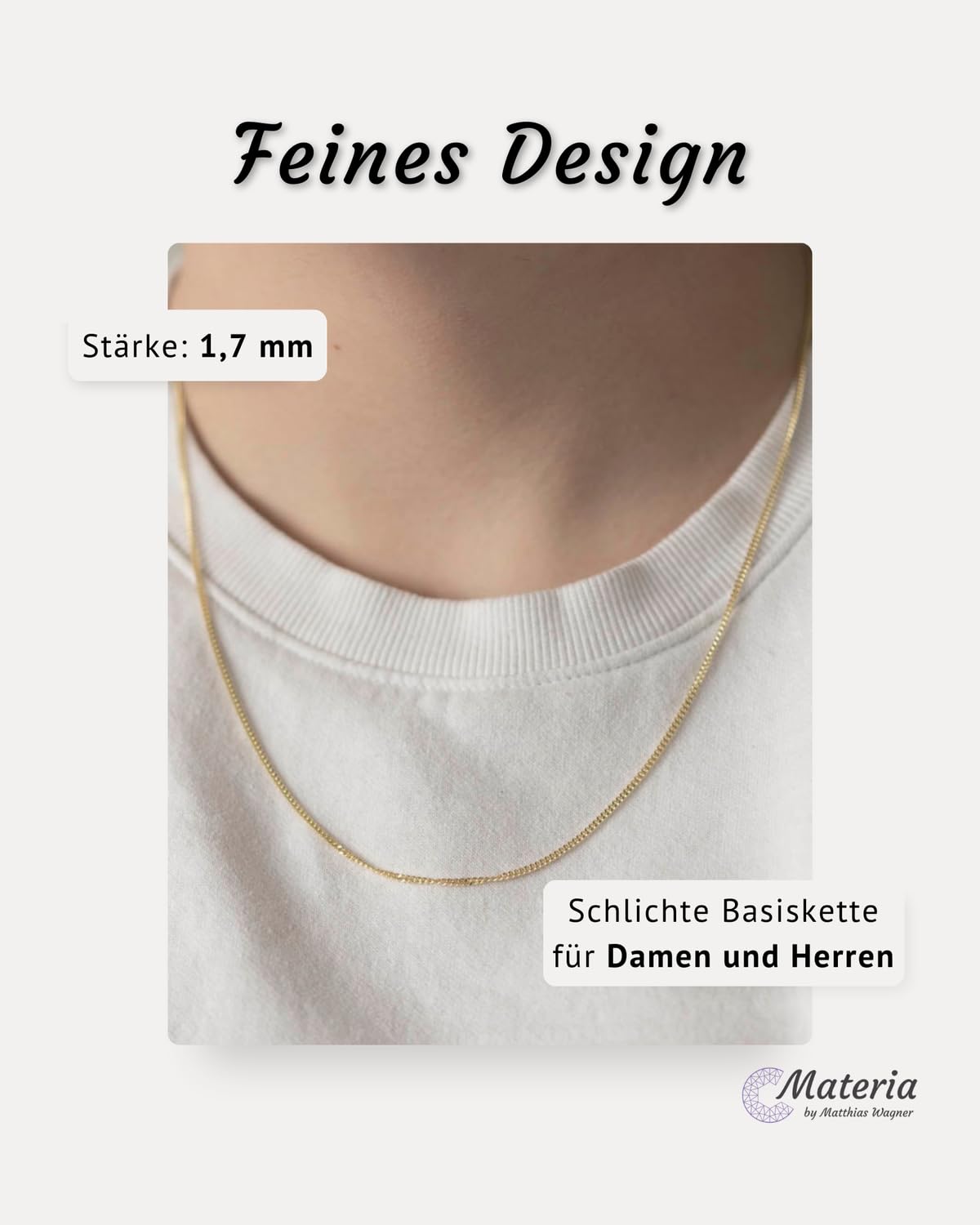 MATERIA by Matthias Wagner Catena a maglia barbazzale in oro 1,7 mm, in argento Sterling 925 placcato oro K123