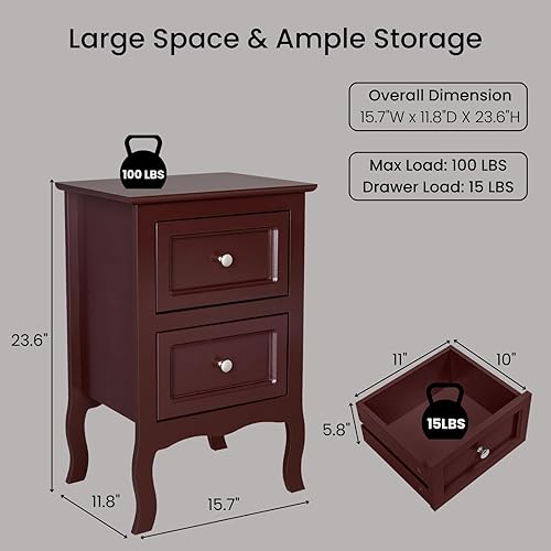 Miniatura 12 de Karl home Juego de 2 mesitas de noche blancas con cajones, mesita de noche pequeña con 2 cajones y patas de madera maciza para dormitorio, sala de