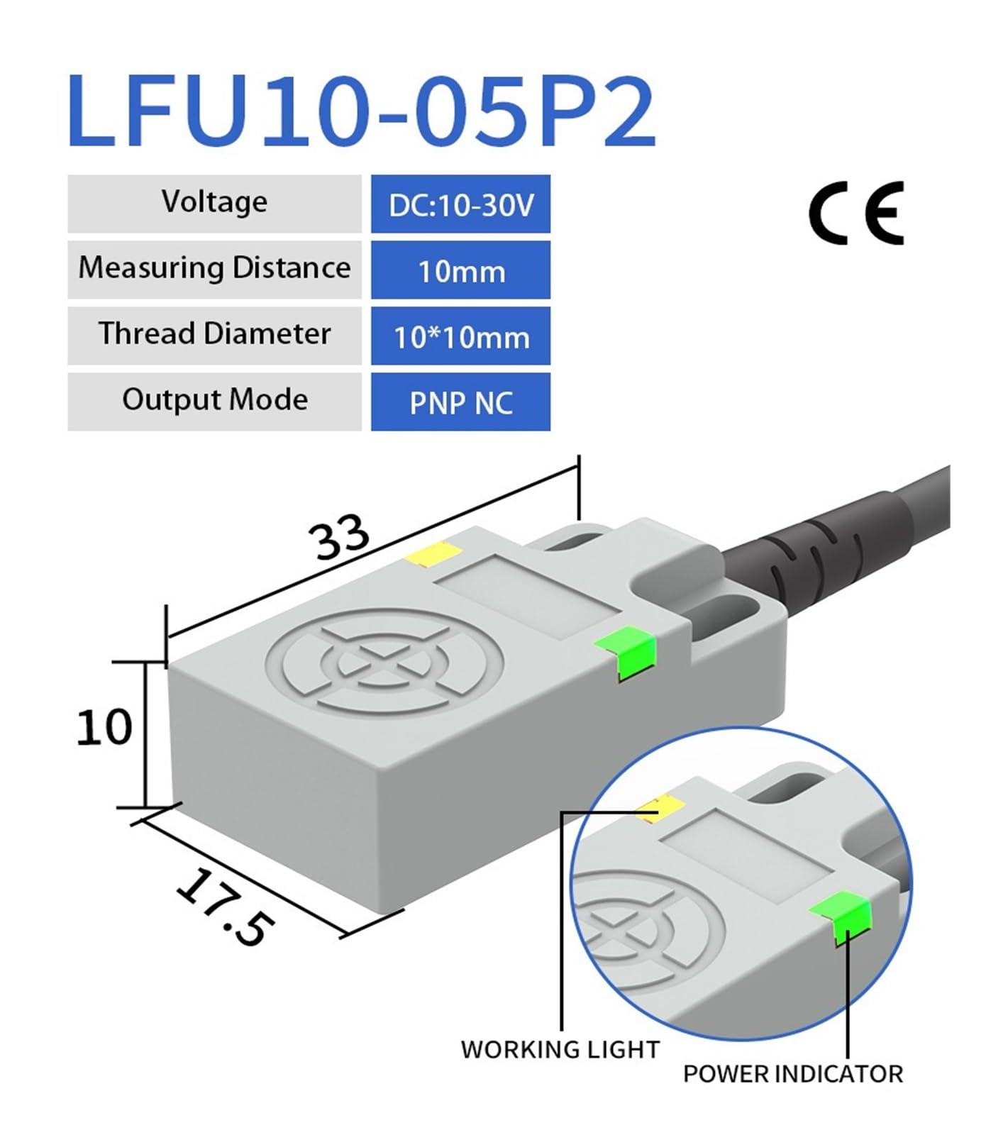 Sensore di prossimità induttivo Quadrato NPN PNP 12-24 V CC 3 Fili IP67 Distanza rilevamento Superiore 5 mm Interruttore Metalli(5MM DC3-wire PNP NC)