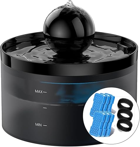 Fuente de agua para gatos con 6 filtros de carbono + 3 esponjas - Fuente para gatos de 67 oz2 L con bola - Fuente de agua silenciosa para mascotas -