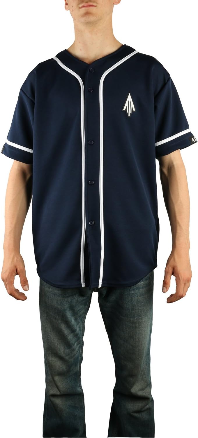 ARMSTCE Full Button Baseball Jersey Made in USA - Navy / White, Medium