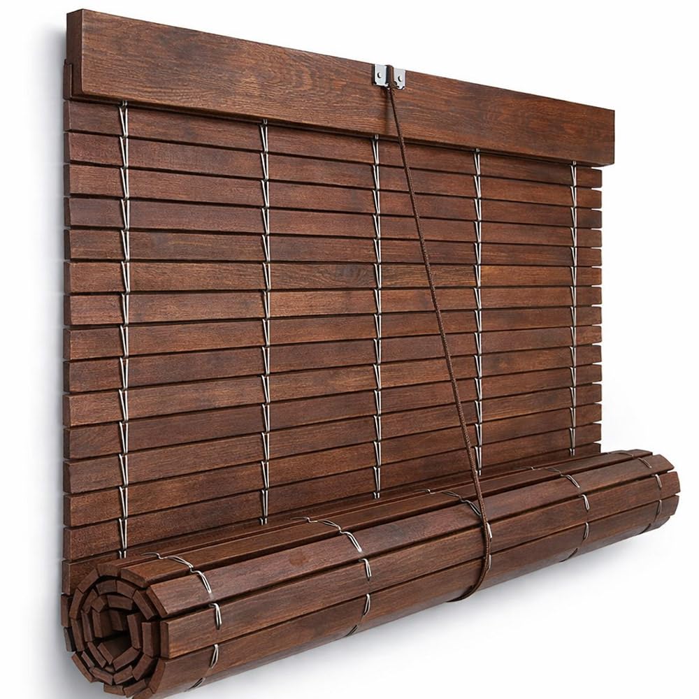 Stores enrouleurs en Bois Couleur Noyer– Portes et fenêtres – Installation Facile – PERTONI TENDE (Hauteur 110cm x Largeur 160cm)
