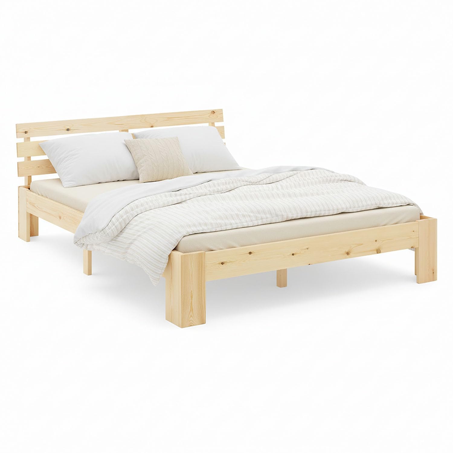 Homestyle4u 2192 – Holzbett 120x200 cm Natur, Doppelbett mit Lattenrost aus Kiefer Massivholz