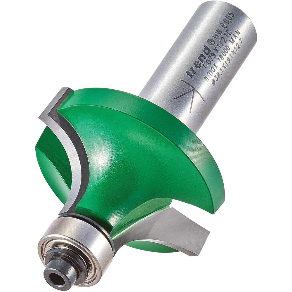 Trend Silver Craftpro Guided Rounded Over Router Cutter, 1/2 Inch Shank, 12.7Mm Radius, 19.1Mm Cut Length, Tungsten Carbide Tipped, C079x1/2Tc