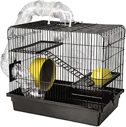 Gaiola Para Hamster Com Roda De ExercíCio — Tubo Fino Preto(Black)