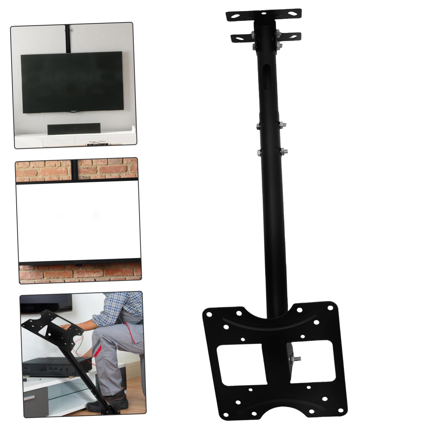 Supporto Tv a Soffitto e Parete per Monitor 14-42 Pollici | Acciaio Laminato a Freddo Nero, Rotazione 360°, Regolazione Altezza e Angolo, Uso in Balcone o Sala da Pranzo