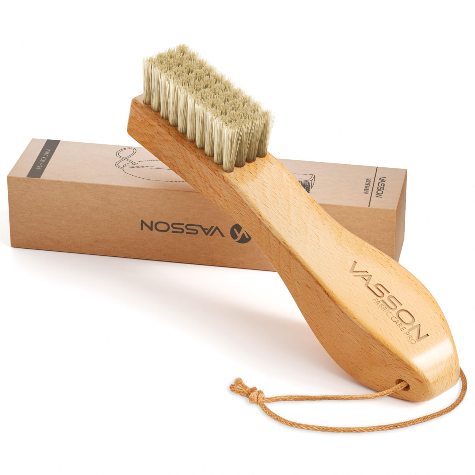 VASSON Natural Soft Boar Bristle Laundry Stain Brush, Laundry Scrub Brush,Laundry Brush for Stains on Clothes, Gentle Stain Remover for Knits, Cotton,