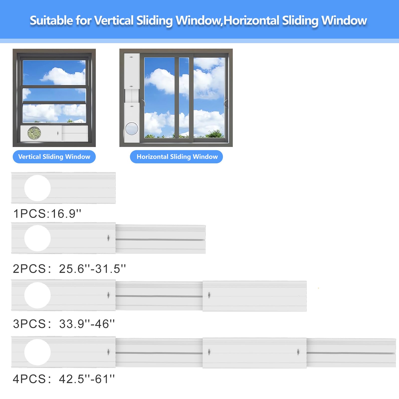 Kit de ventilación portátil de ventana de CA con manguera de escape de 5.9 pulgadas, panel de sellado de ventana de PVC ajustable para ventanas correderas, kit de ventana de aire acondicionado
