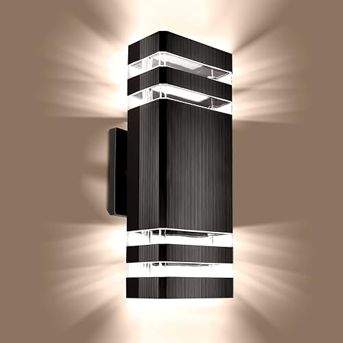 Miniatura 9 de Lámpara de pared al aire libre del atardecer al amanecer, accesorio de iluminación exterior, luz de porche arriba y abajo, impermeable, de aluminio,