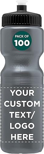 DISCOUNT PROMOS Juego de 100 botellas de agua de plástico personalizadas de 28 onzas, paquete a granel personalizado, perfectas para gimnasio,