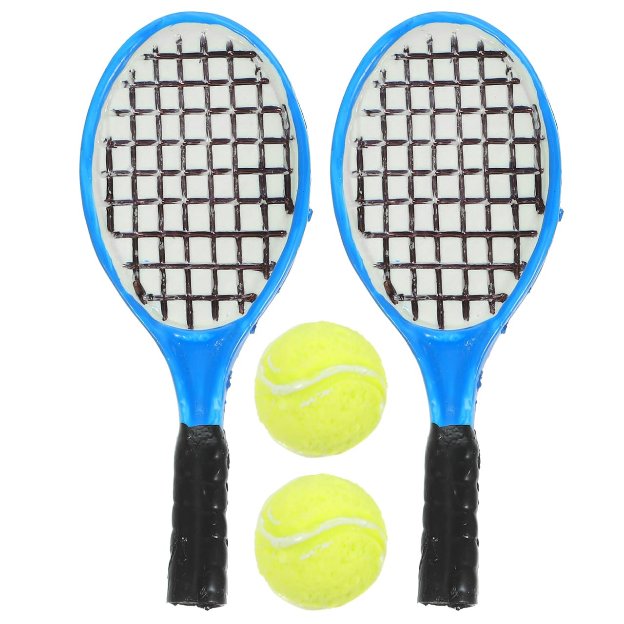 1:12 Miniature Tennis Racket and Ball Set: 4pcs Mini Dollhouse Decoration Accessories for Tennis Decorations and Dollhouse Decor