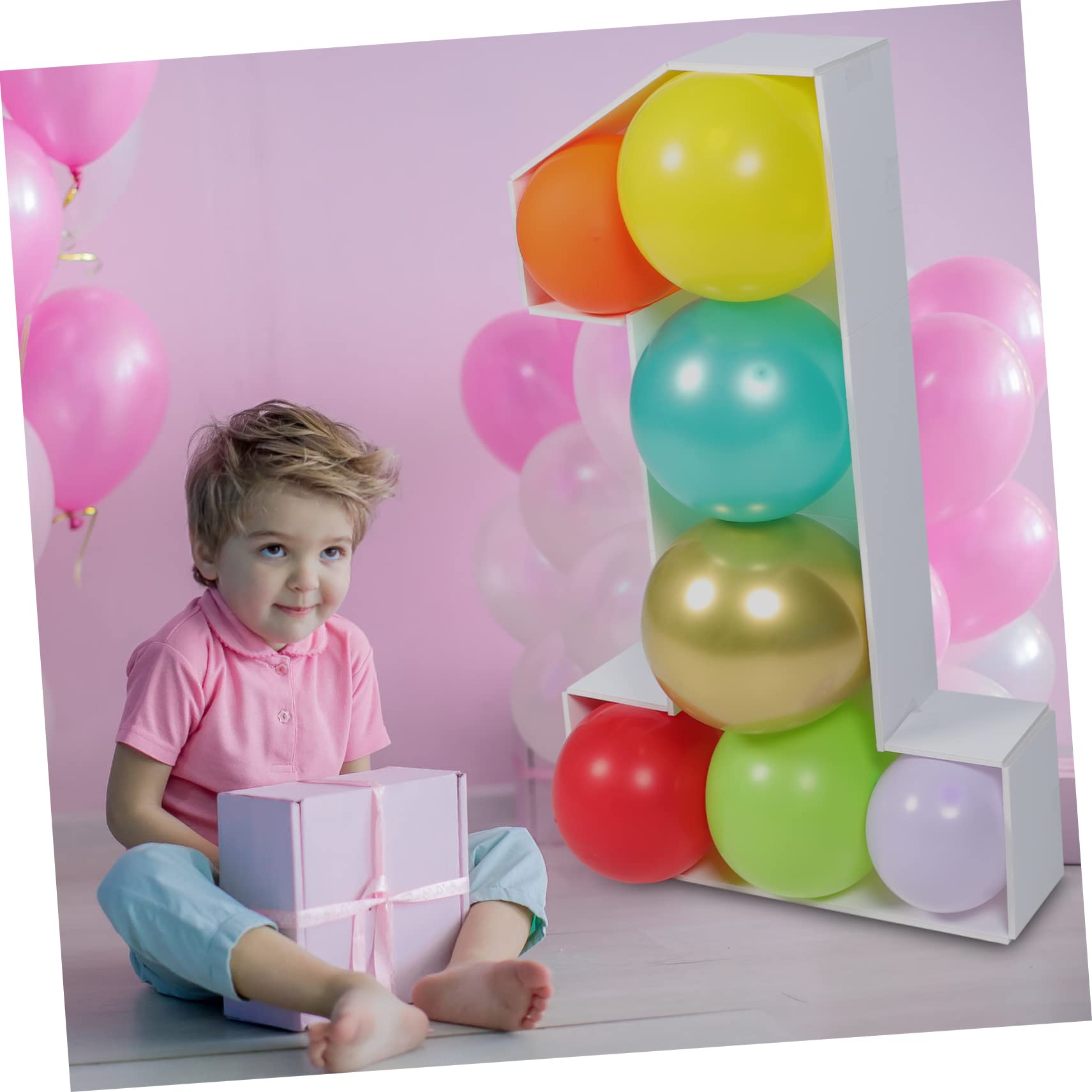 Zahlenförmiger Ballonrahmen Nr 1 aus Ps Weiß für Babyparty | Shower, Gender Reveal, Passende Deko für Mädchen und Kinder, Kompakte Kasten zum Arrangieren