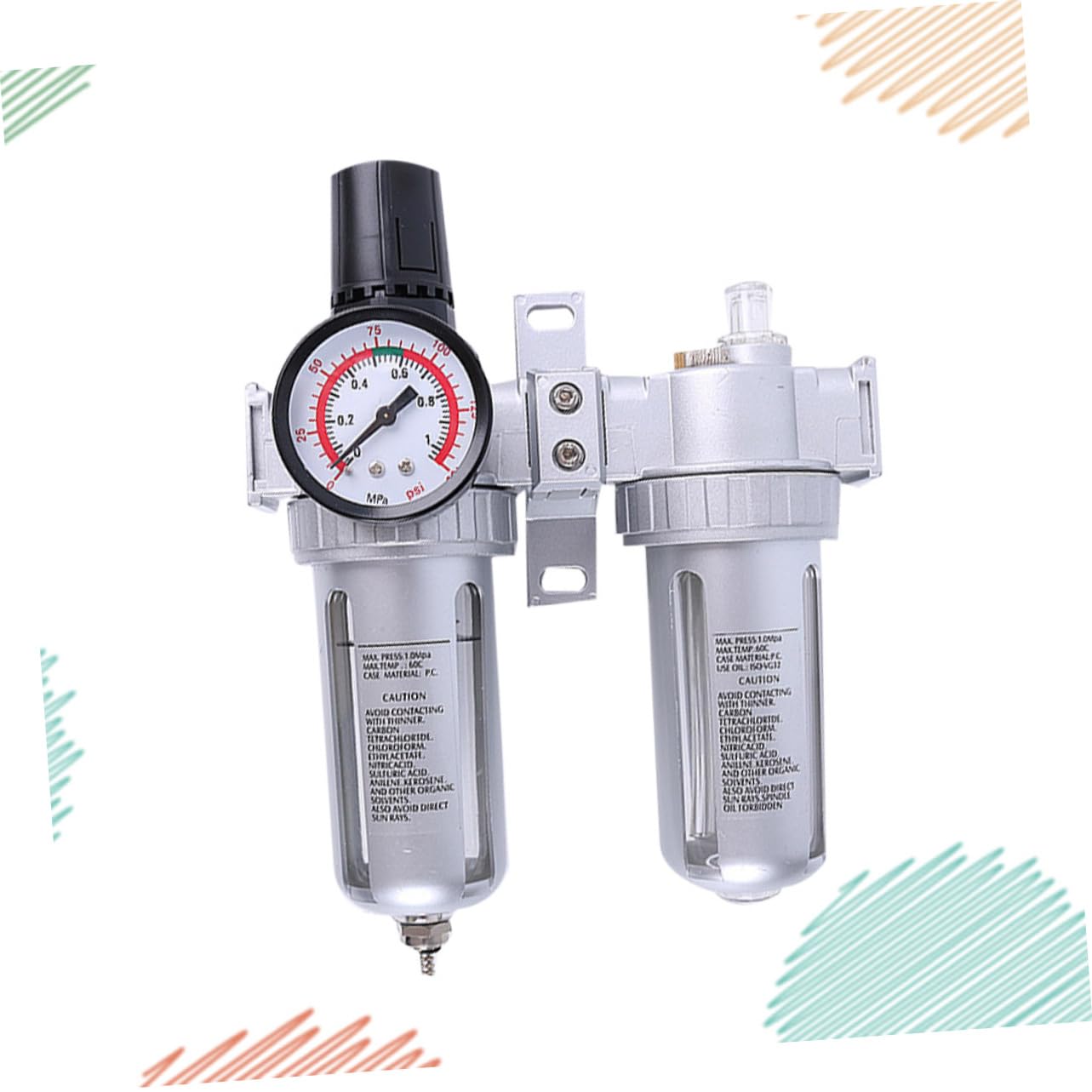 UKCOCO Regolatore Per Compressore d Aria Separatore -acqua Filtro Regolatore Scarico Automatico Controllo Pressione e Flusso Aria