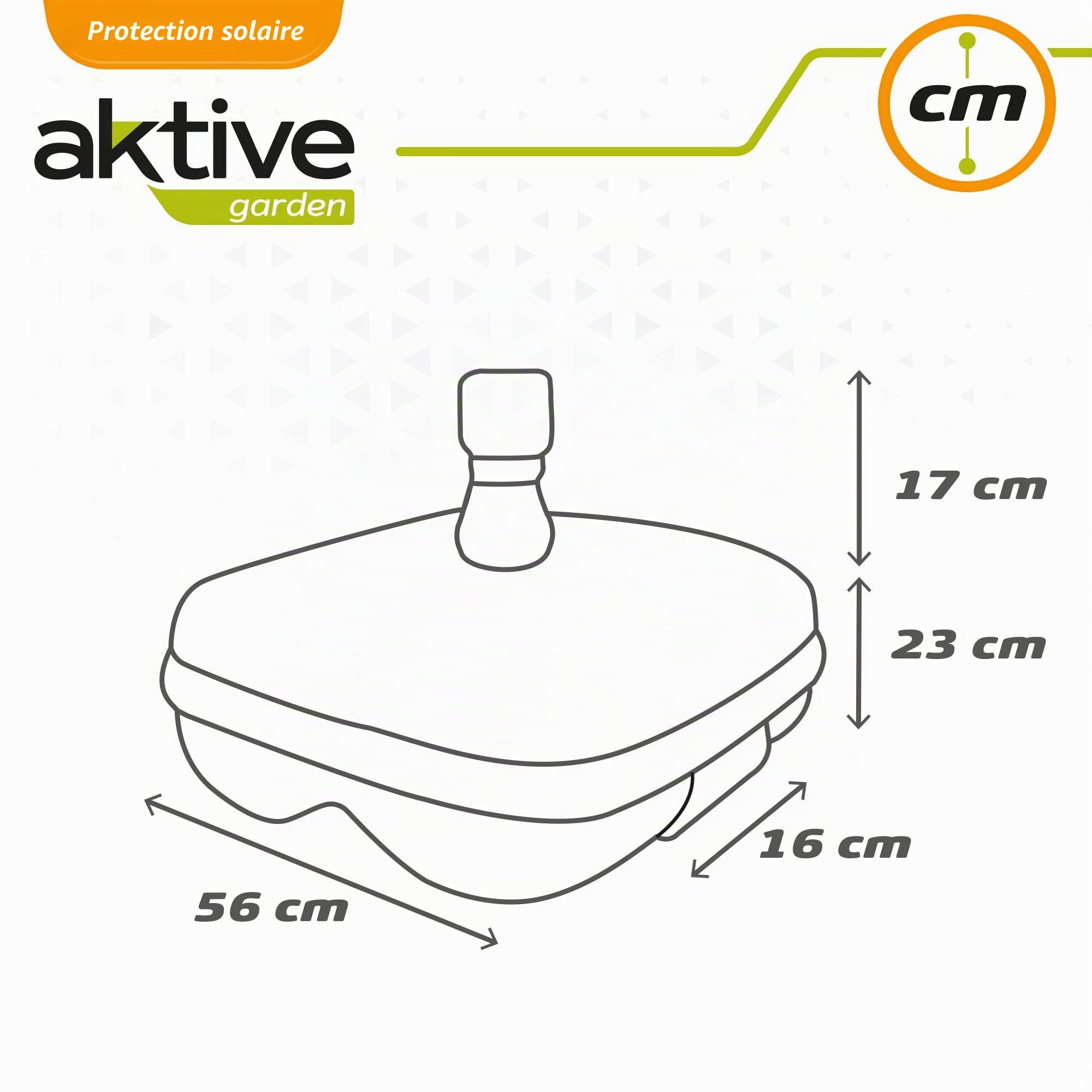 AKTIVE 61133 - Pied de Parasol de Terrasse Extérieur Rectangulaire Noir, Résistant à l'eau et au Soleil, Pied de Parasol avec Réservoir d'eau ou de Sable, avec Roue pour Un Transport Facile