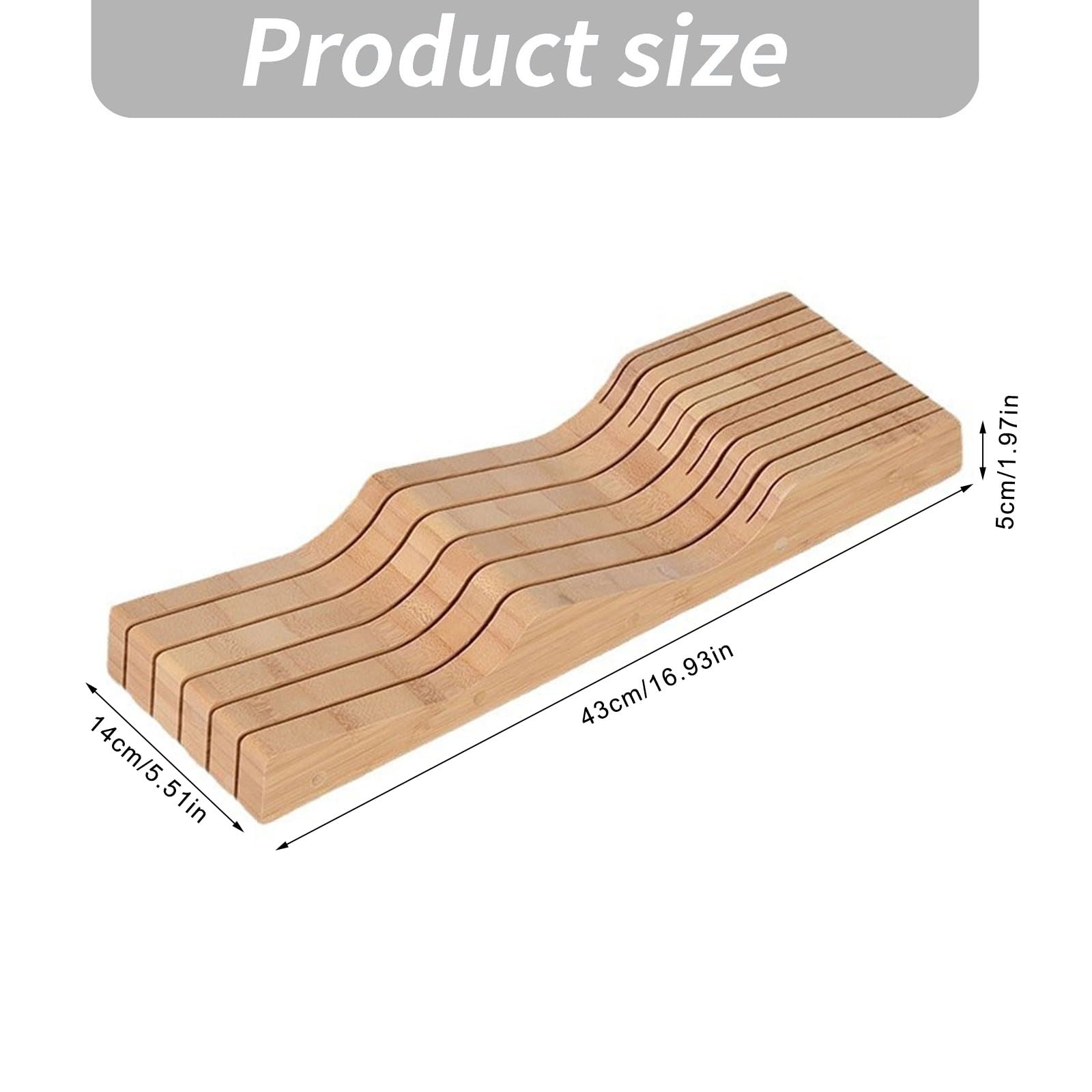 Besteck Schubladen Organizer Einsatz für die Küche zu Hause, Holz Aufbewahrungstablett mit mehreren Schlitzen, 43 x 14 x 5 cm, Aufräumen der Theke und ordentlichen Platzieren von Werkzeugen,