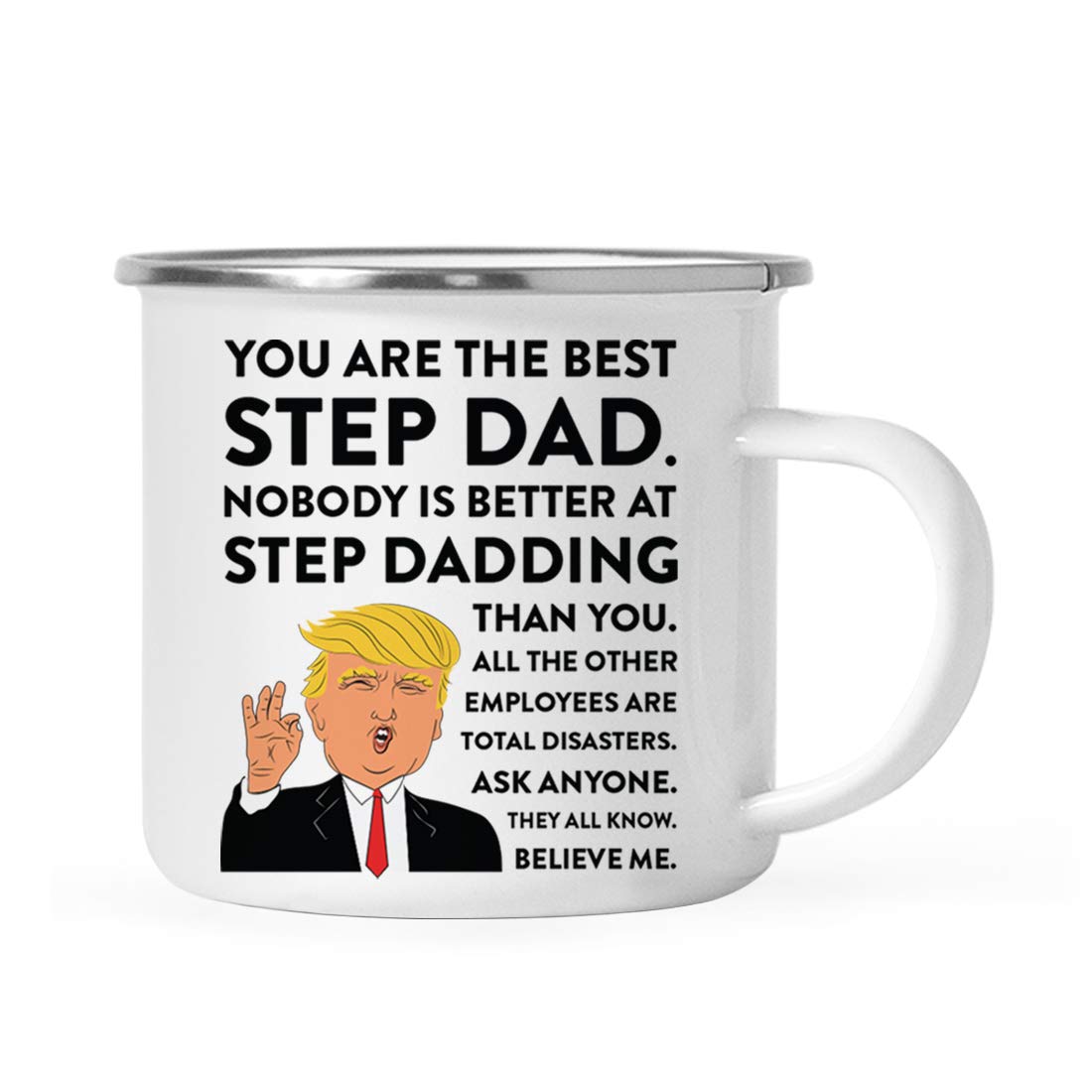 Andaz Press 11oz. Funny President Trump Stainless Steel Campfire Coffee Mug Gift, Best Step Dad, Step Dadding, 1-Pack, Includes Gift Box, Birthday Christmas for MAGA Republican Democrats