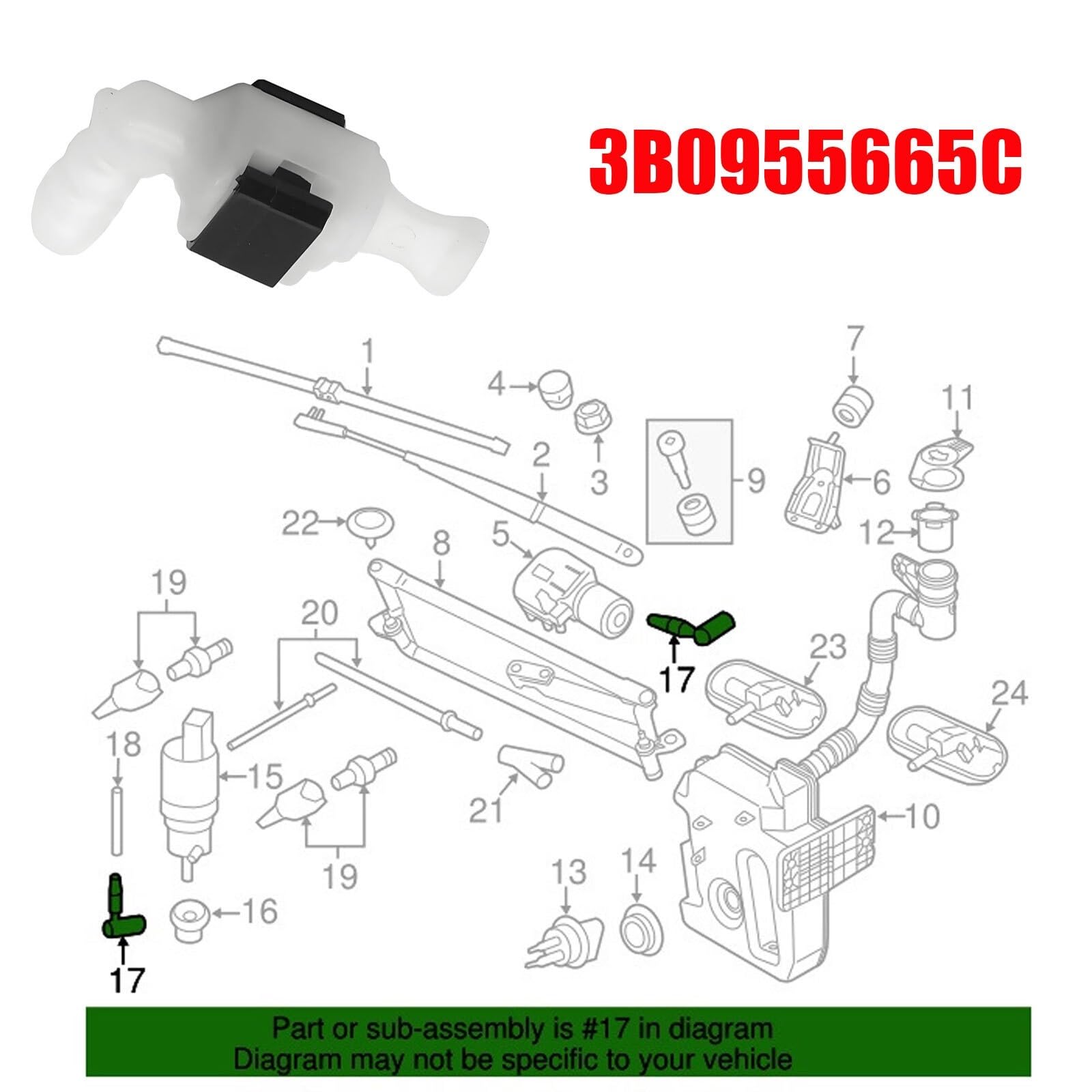 Lavavetri Anteriori Pompa Lavavetri Adatto per VW Polo Golf Passat Caddy Jetta Tiguan 3B0955665C Connettore di accoppiamento per getto della pompa lavavetri per auto Pompa acqua lavaggio