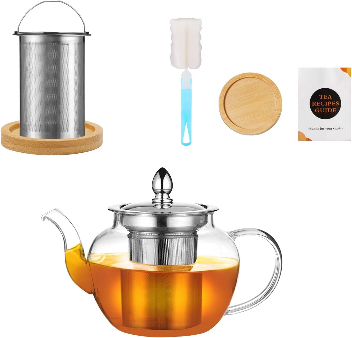 PluieSoleil Round Glass Tea Pot 500ML,Borosilicate Glass Teapot with