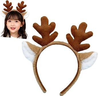 Reindeer Antlers Santa Headband - Fluffy Animal Ears for Christmas, Halloween & Party Cosplay.