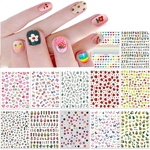 12 Blatt Nagelsticker Süß Kinder Nagelaufkleber Selbstklebend Weihnachtsblumen Blätter Tiere Pflanzen Früchte Nail Art Sticker Dekoration Nageldesign Zubehör