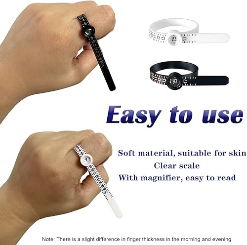 Miniatura 4 de HayEastdor 2 herramientas de medición de anillos y pulseras, color negro, reutilizable, universal, calibre de tamaño de anillo para dedos y