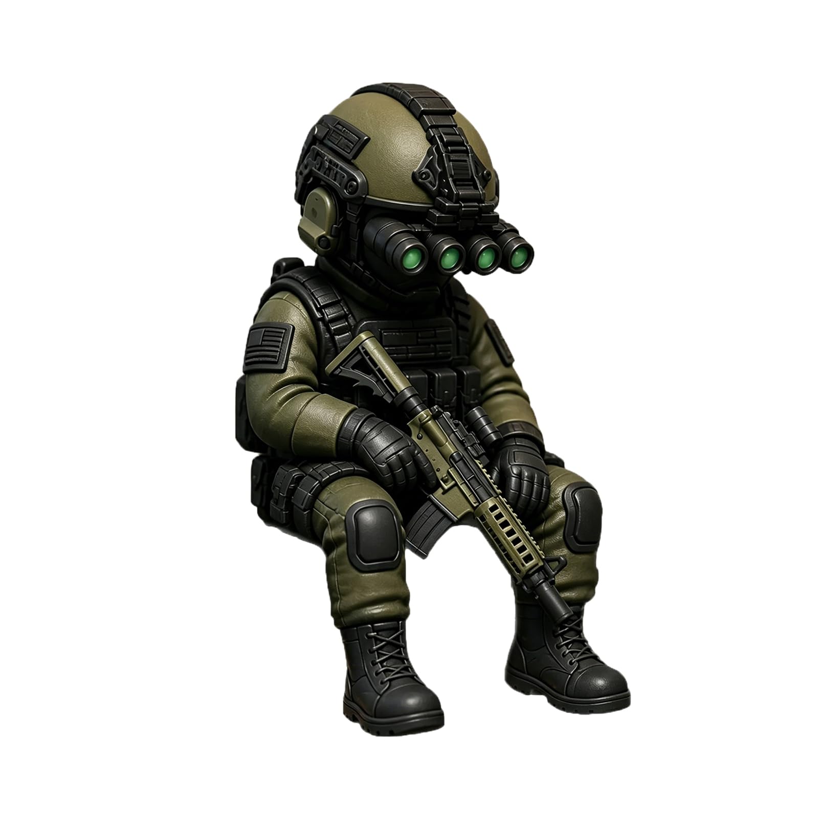 Pasisuu Soldier Ornament Figurine, Realistic Sitting Shooter 7cm Mini Resin Statue, Armed Special Forces Miniature Sculpture, Military Home Office Desk Ornament Gift for Gamers and Veterans A