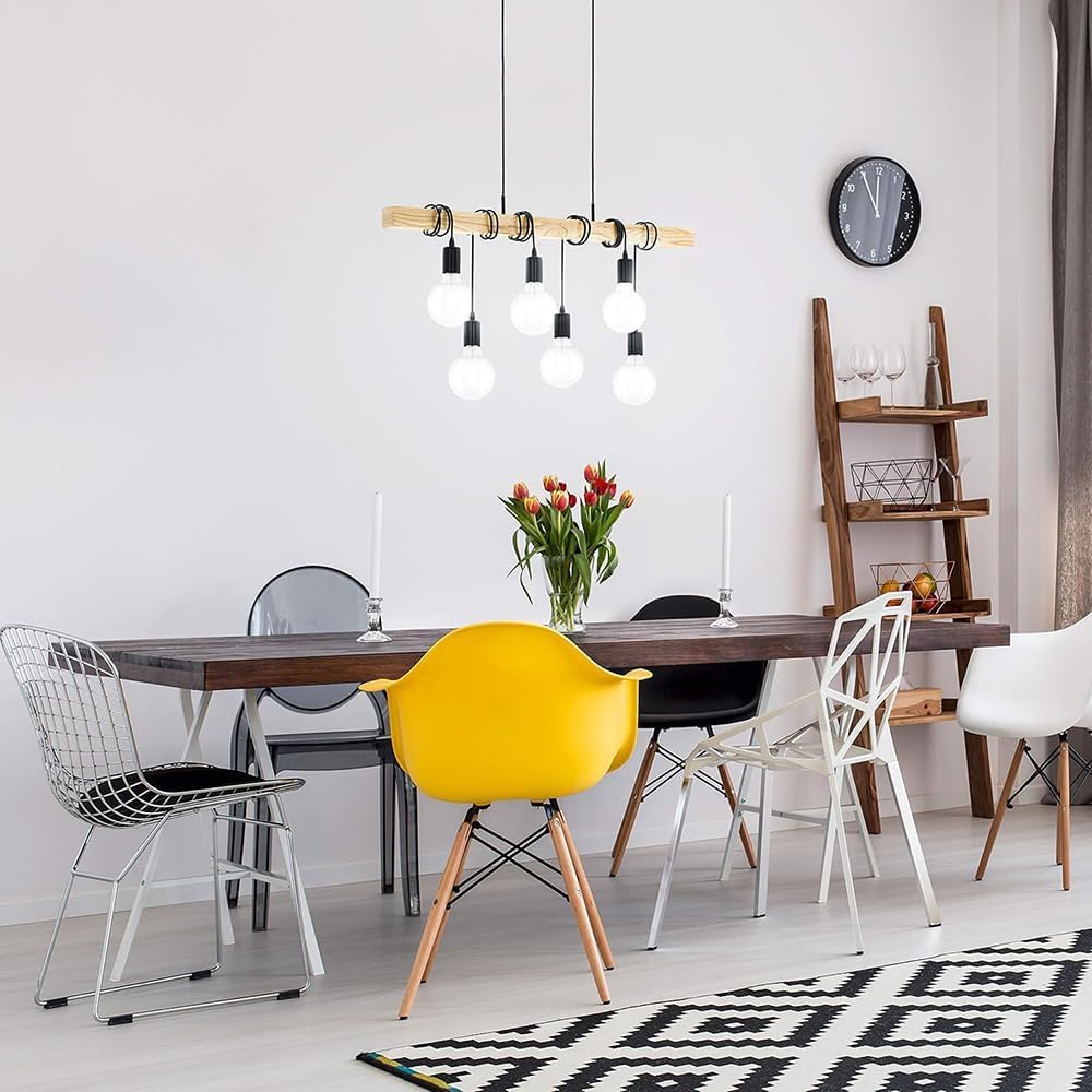 Lampada Sospesa a Soffitto con Paralume in Legno, Lampadario Design Industriale/Scandinavo con Attacco E27, per Cucina Isola Tavolo Bar, 110-240V, (Lampadina Non Inclusa) B47-6