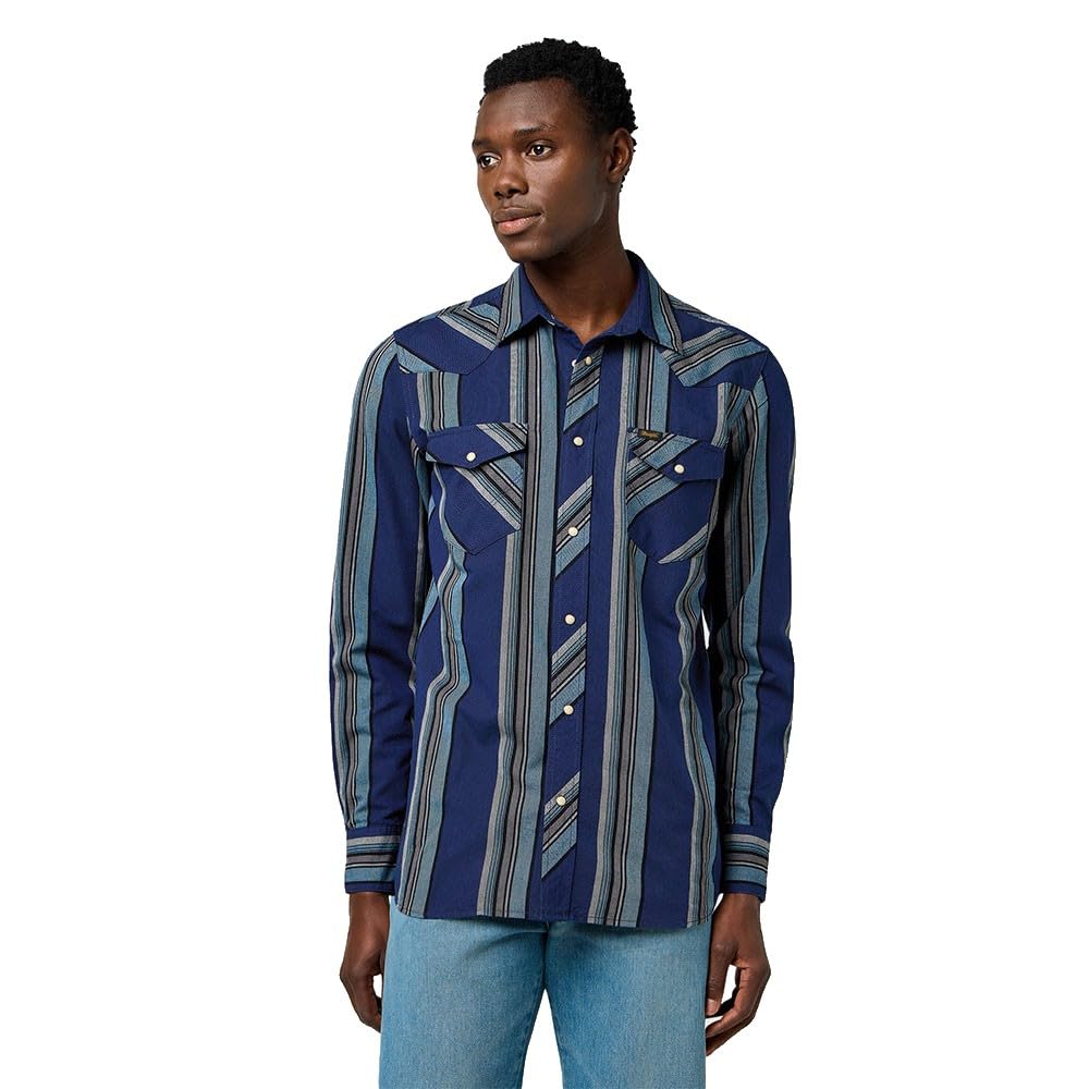 Wrangler Western Indigo Shirt, Blue (Vintage Blue), M