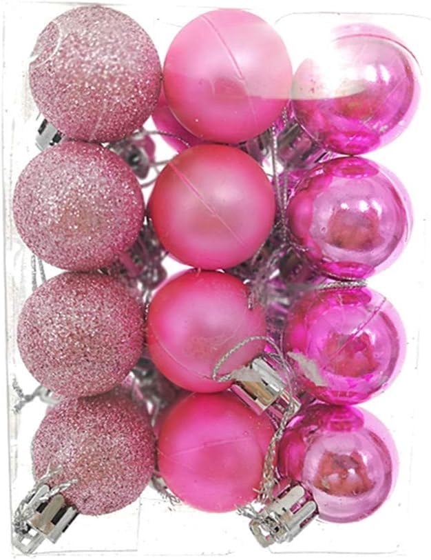 Kroger24pcs Christmas Ball Baubles,1.2" Shatterproof Assorted Plastic Hang Balls Pendant for Tiny Xmas Tree Decoration(Tiny Size,Pink)