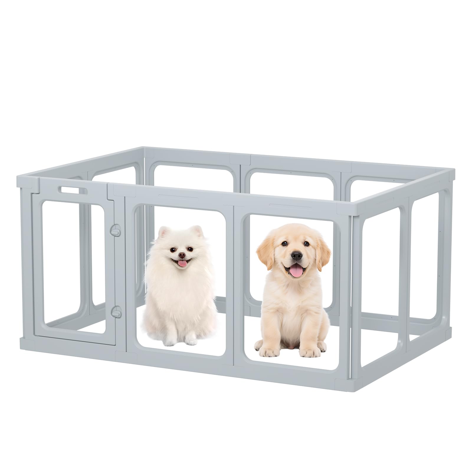 Gardner Pet Transparent Acrylic Dog Enclosure, Anti-Scratch and Non-Slip Playpen, Modular Playpen for Puppies, Cats and Rabbits, Easy to Clean and Expandable-10 Pieces-Grey