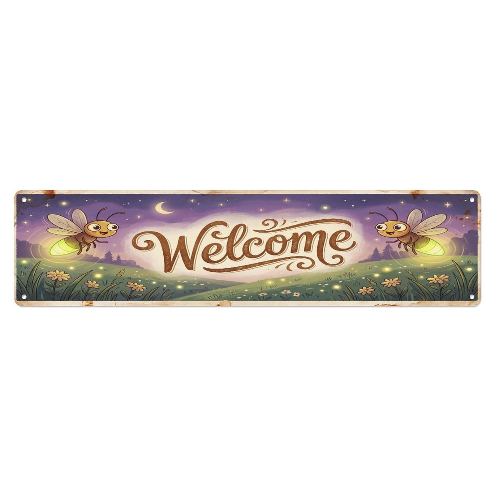 Cxhjca 4X16inch(10X40cm) Vintage Welcome Firefly Night Metal Tin Sign