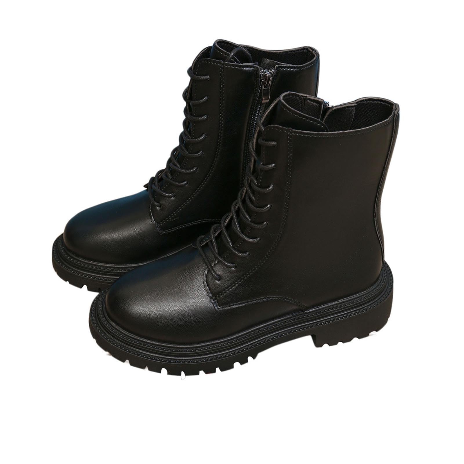 Womens Platform Combat Ankle Boots Lace-Up Fashion Lace-up Short Booties with Lug Sole and Side Zipper Fall Winter