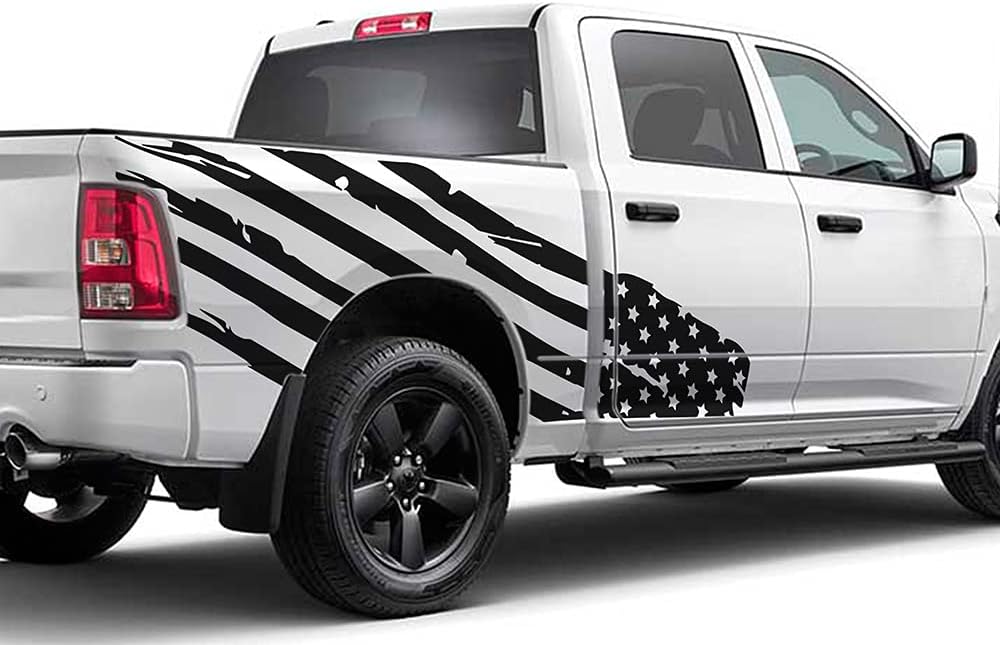 Bed Flag Graphics Vinyl Decals Compatible with Dodge ram 1500 2019 - Present (Black)