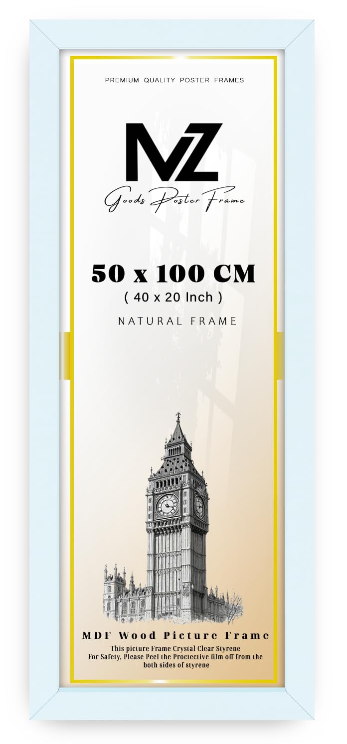 MZ GOODS | MDF Poster Frame (50 x 100 CM) Panaramic for Inspirational Quotes, Graduation Photos & Wall Décor, Elegant MDF Finish, Secure Hanging Hooks [ White ]