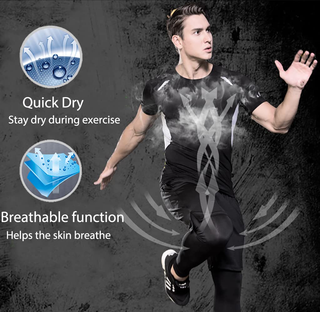 4 Pz Fitness Palestra Completi Sportivi Uomo Abbigliamento Giacca con Cappuccio T-shirt Manica Corta Manica Lunga Pantaloncini e Pantaloni Sportivi Elastico Quick Dry Traspirante Ultraleggero