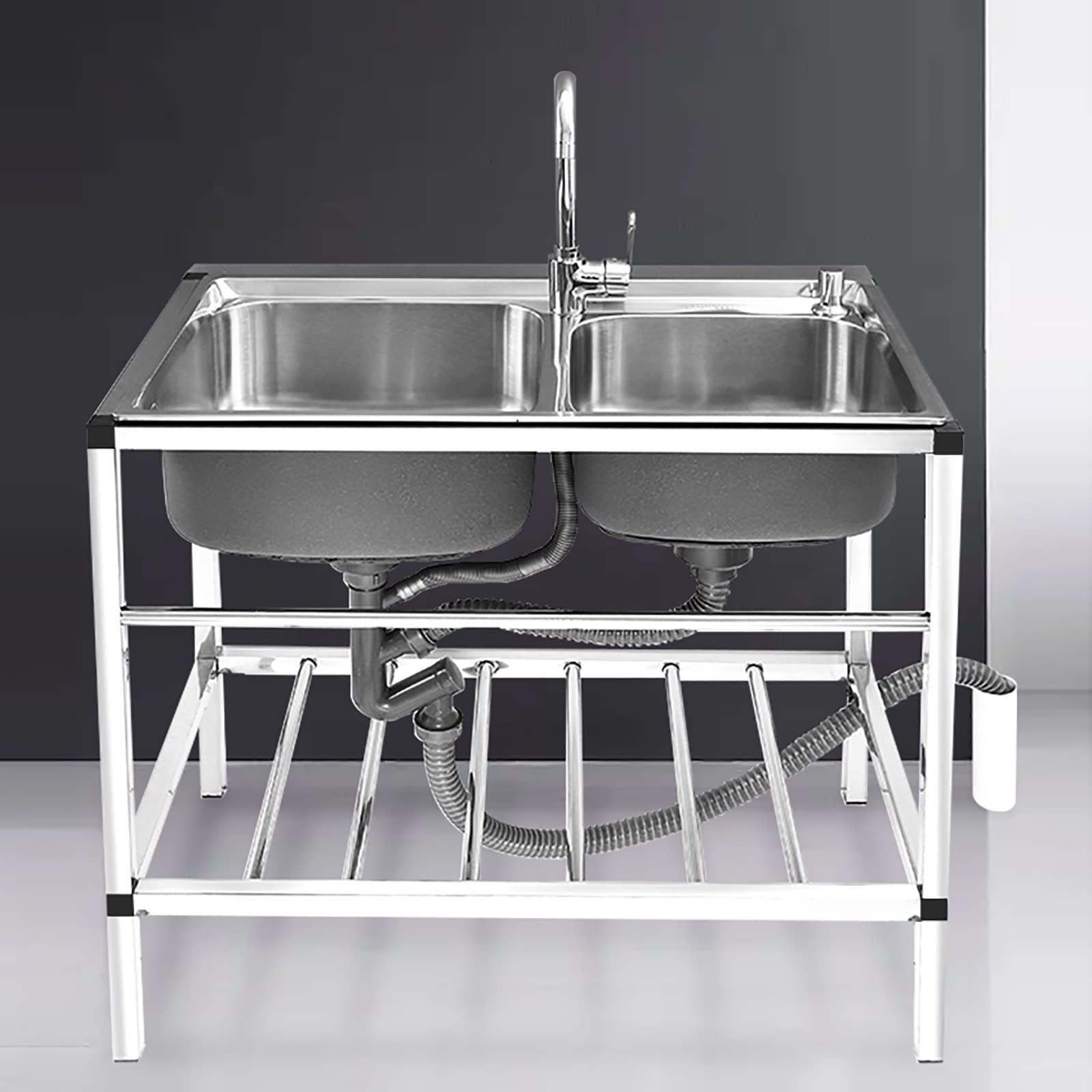 ZXGRfdefa stainless steel sink, Stainless Steel Laundry Hand Washing Station with Hose ，for Room, Garage, Basement, Outdoor and Indoor Tub